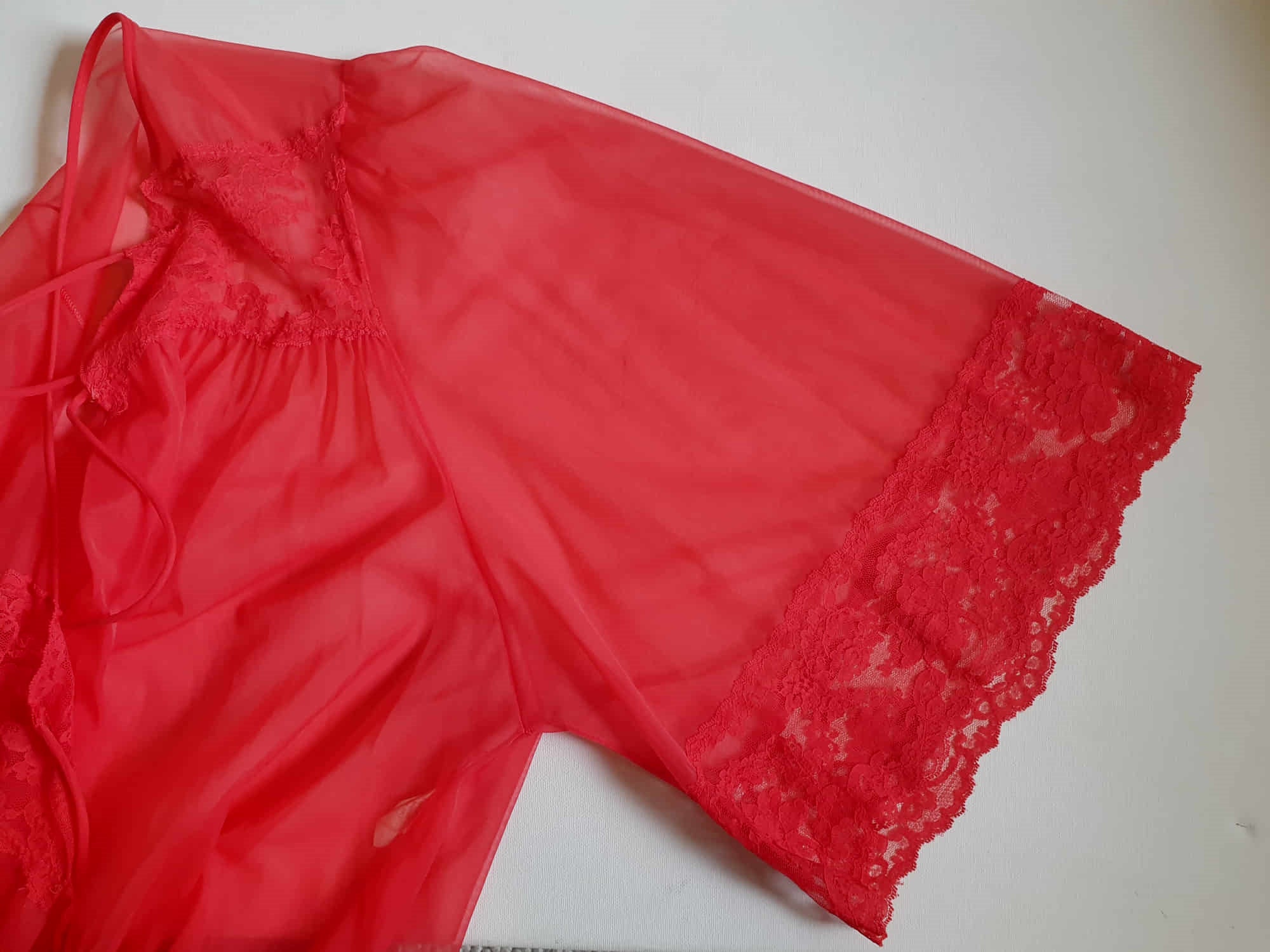 1960s vintage sheer red nightgown and peignoir negligee set Medium