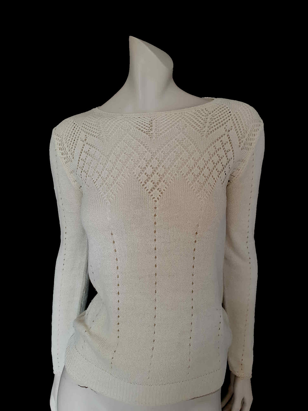 1980s vintage cream lightweight lacy knit jumper pullover small