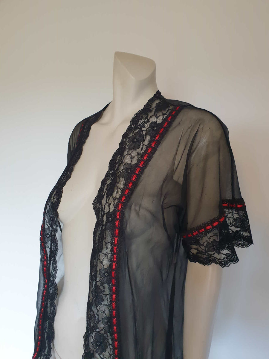 Short Black Robe with Red Ribbon by Tosca M Louisa Amelia Jane Vintage