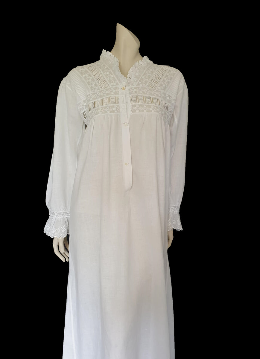 Eyelet Edwardian Nightdress Antique White Cotton Eyelet Nightgown