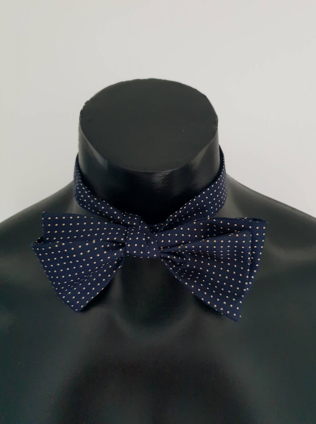 vintage navy blue polka dot silk bow tie by yves saint laurent