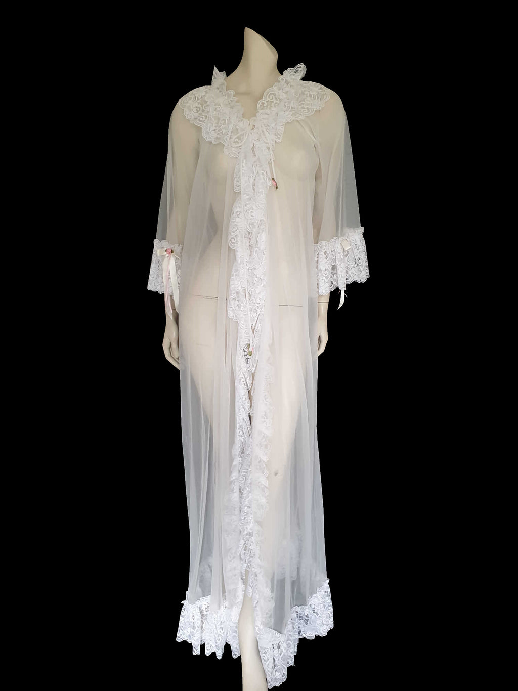 vintage sheer white lacy robe with ribbon roses