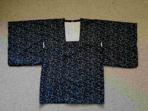 japanese michiyuki haori kimono blue and black floral