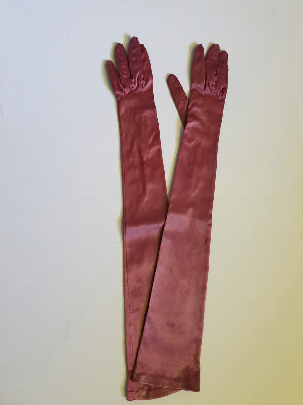 Vintage Long satin magenta opera length evening gloves size 7