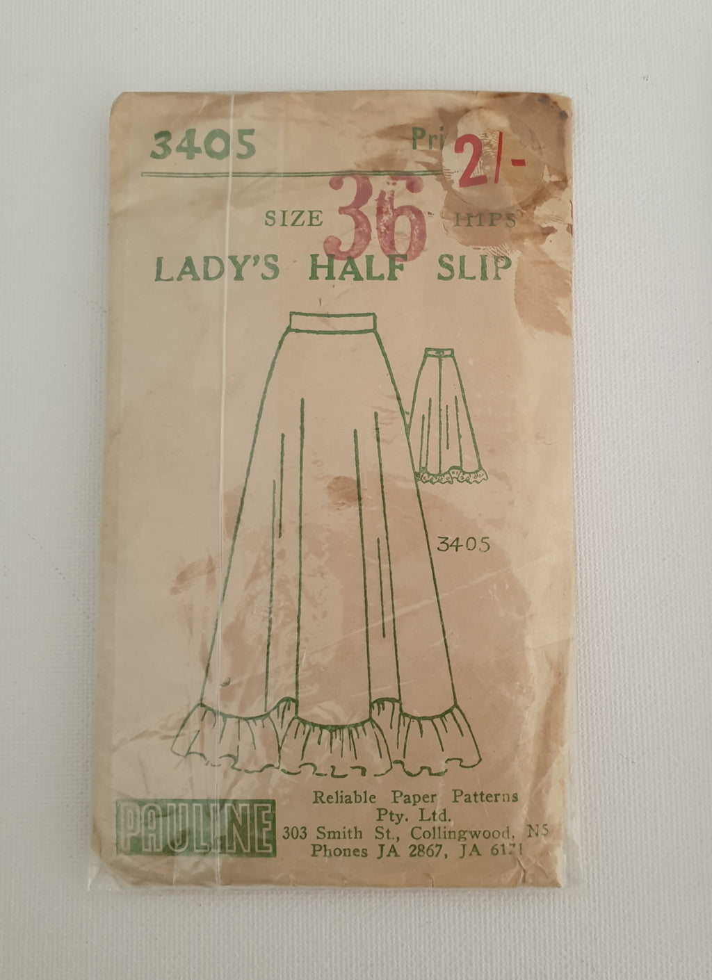 vintage sewing pattern long half petticoat with ruffle pauline 3405 1950s