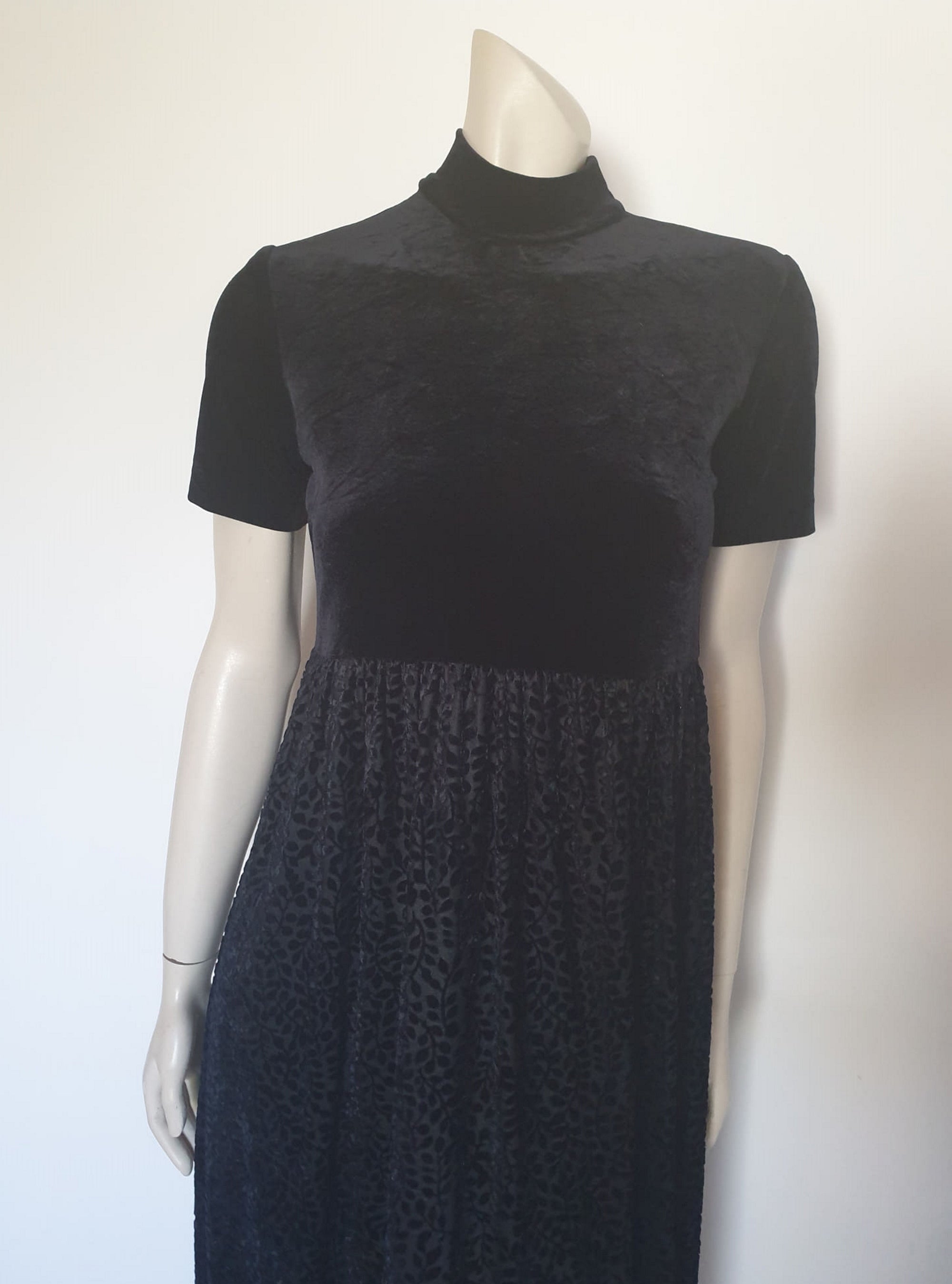 1990s Black Burn Out Velour Dress by Ronni Nicole - S