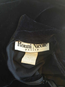 1990s vintage black velour burn out dress with high neck by ronni nicole petite