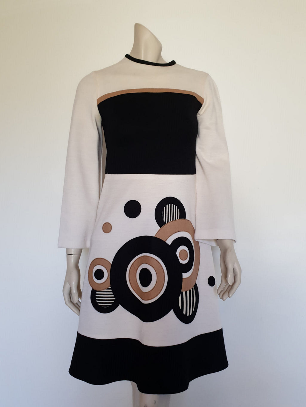 1960s vintage french mod style dress with circle appliques by Luis Mari