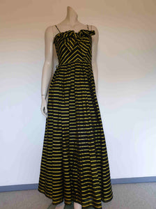 1950s vintage evening gown black and yellow stripes by fairy frocks small