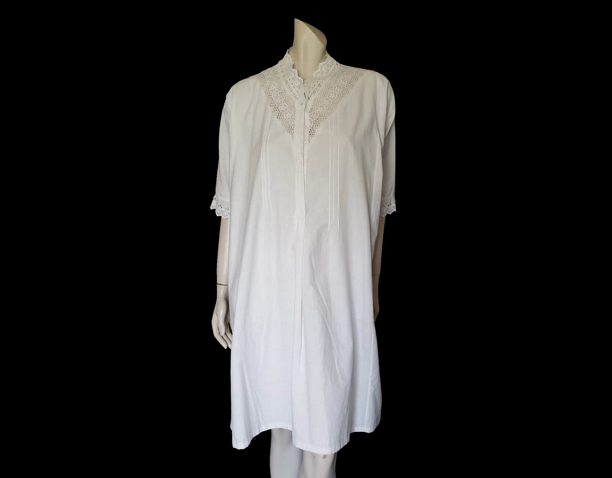 Antique, 1920s White Nightgown, Dress, With Broderie Anglaise - M