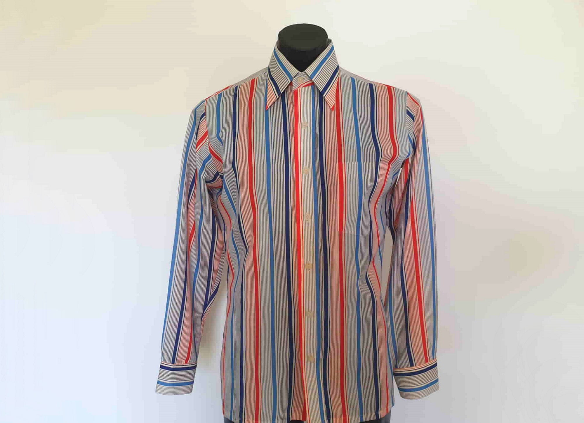 1970s vintage red white and blue striped shirt by glo-weave - medium