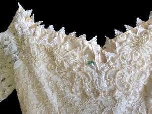 1980s vintage pearl beaded lace and silk wedding dress by airs & graces XS
