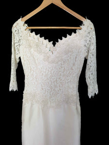 1980s vintage pearl beaded lace and silk wedding dress by airs & graces XS