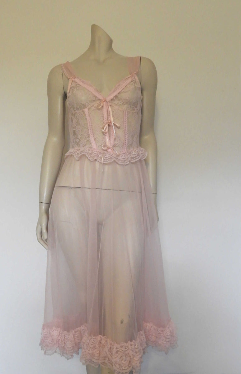 Pink Peignoir Set with Corset Detail by Fredericks of Hollywood