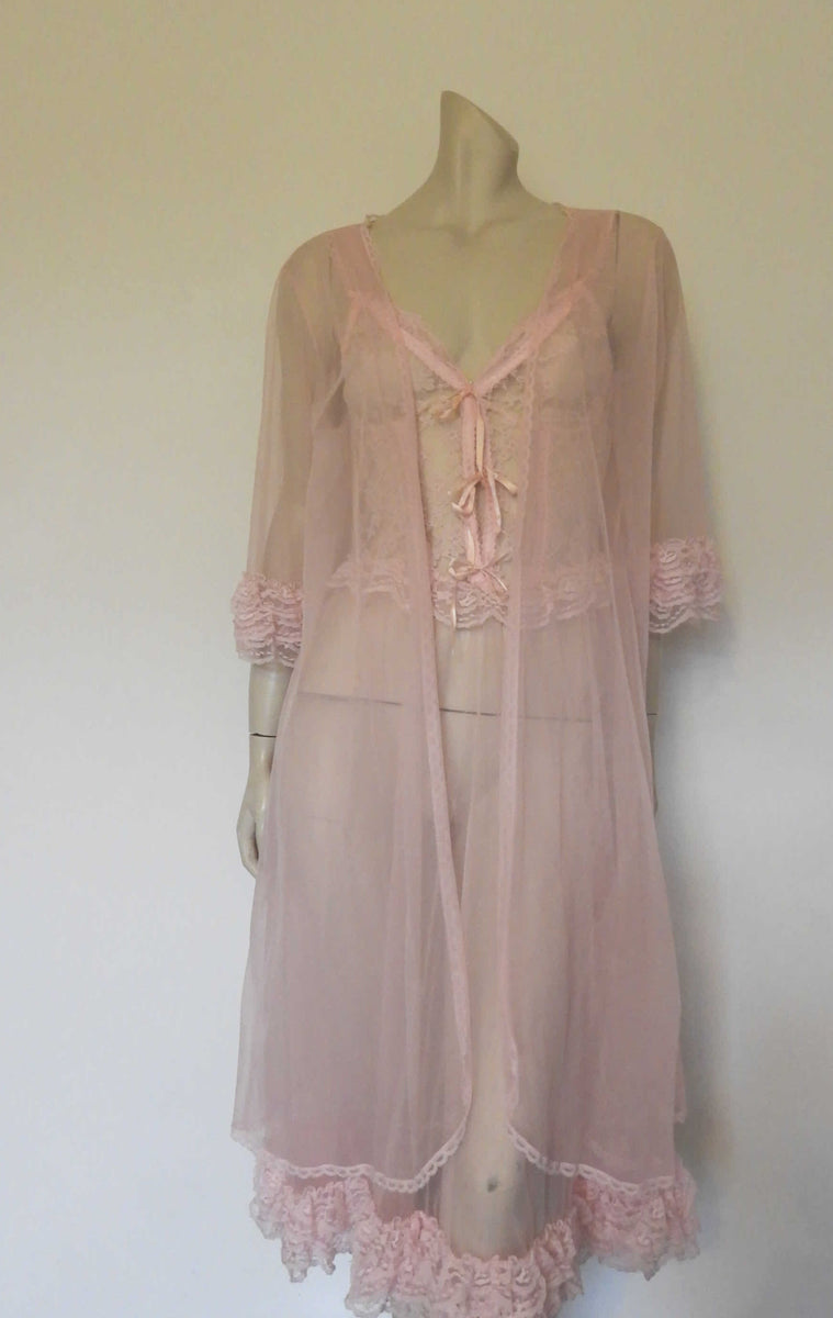 Pink Peignoir Set with Corset Detail by Fredericks of Hollywood S