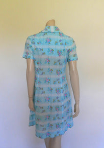1970s vintage blue floral cotton dress by lemona medium