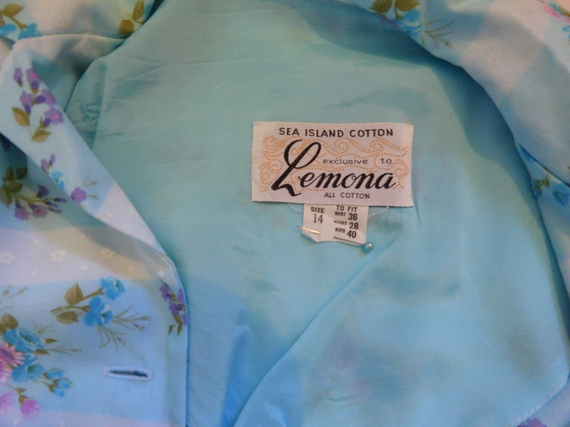 1970s vintage blue floral cotton dress by lemona medium