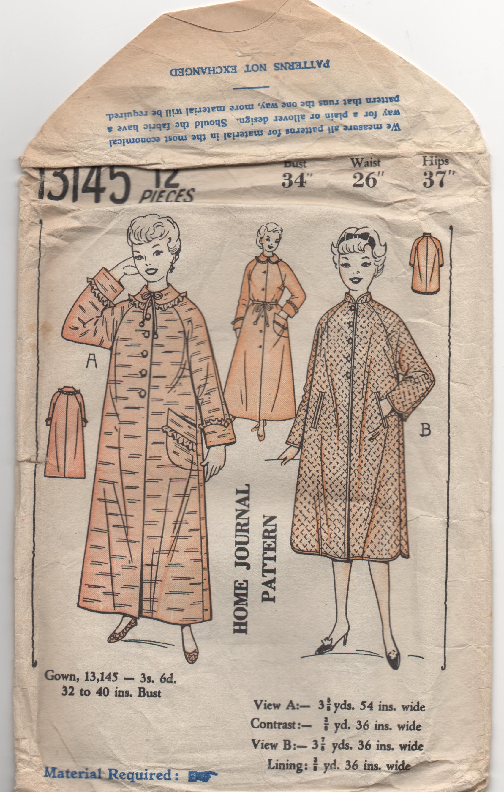 1950s vintage pattern dressing gown home journal pattern 13145