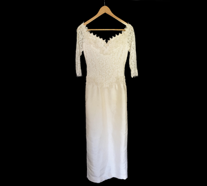 1980s Beaded Lace & Silk Wedding Dress - XS