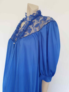 1980s vintage bright blue robe peignoir by shiralee medium