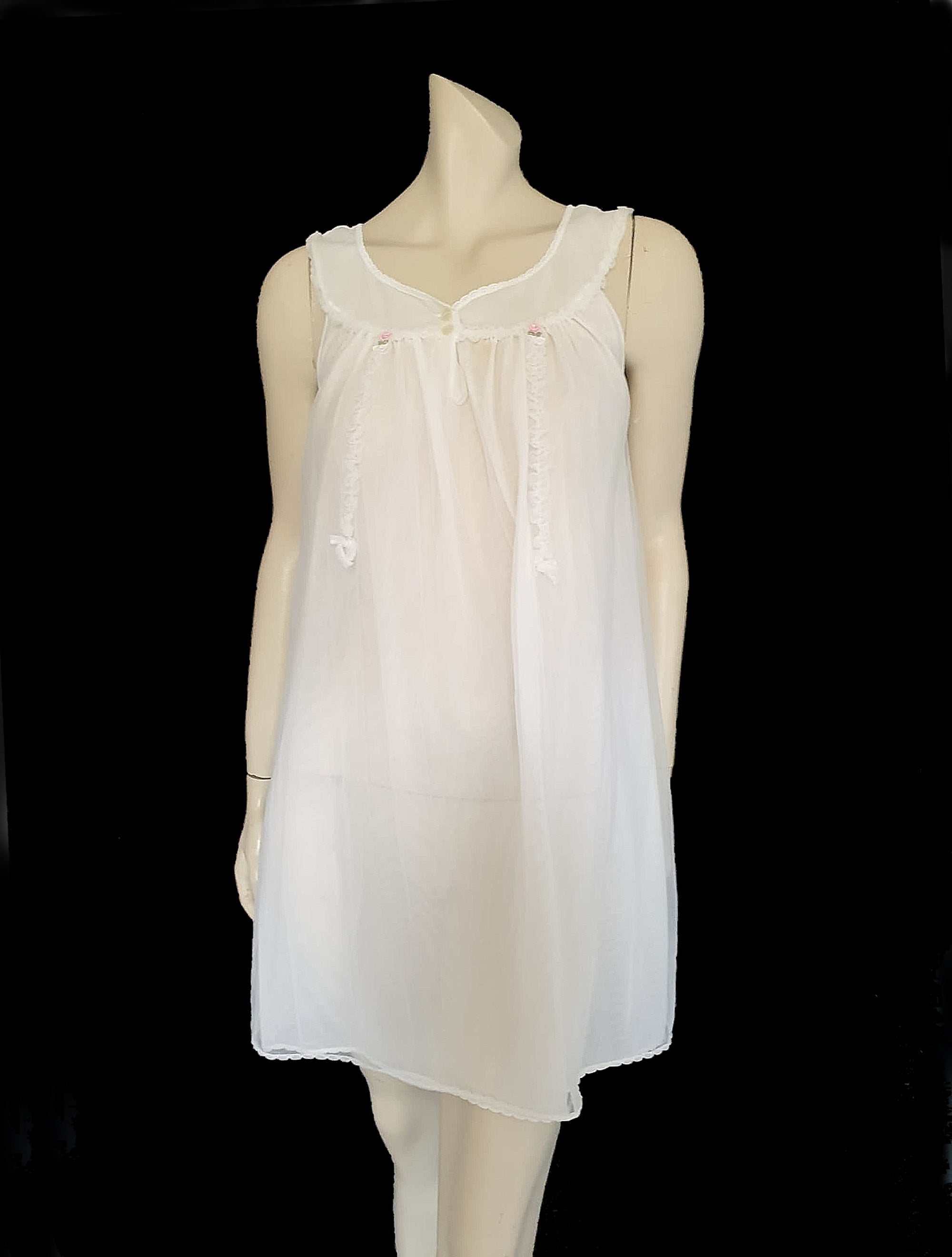 White nylon mini nightgown, nightie, by Tricozette - Small