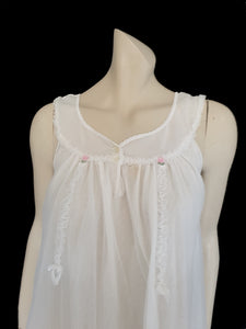 White nylon mini nightgown, nightie, by Tricozette - Small