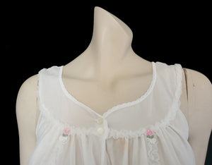 White nylon mini nightgown, nightie, by Tricozette - Small