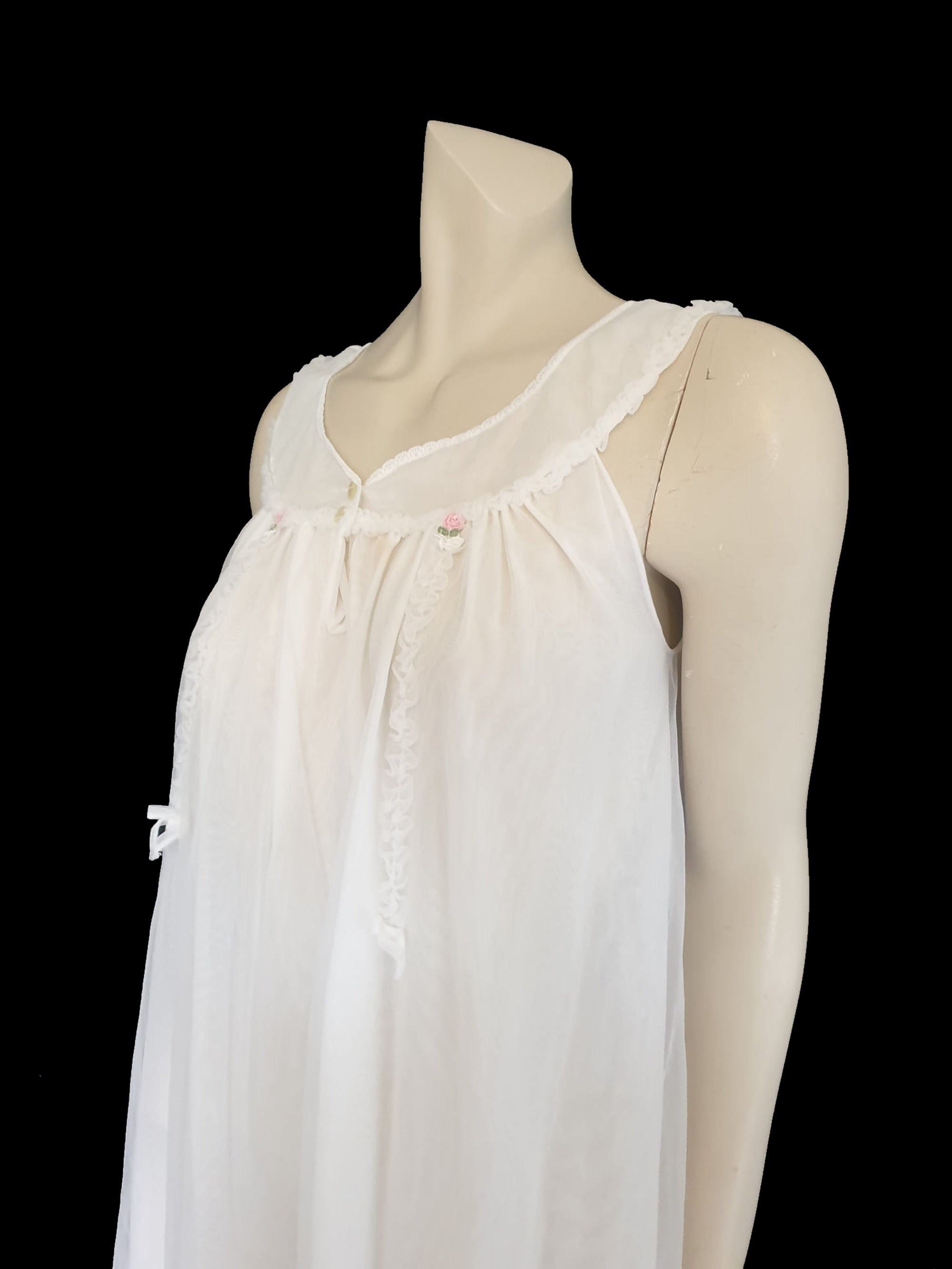 White nylon mini nightgown, nightie, by Tricozette - Small