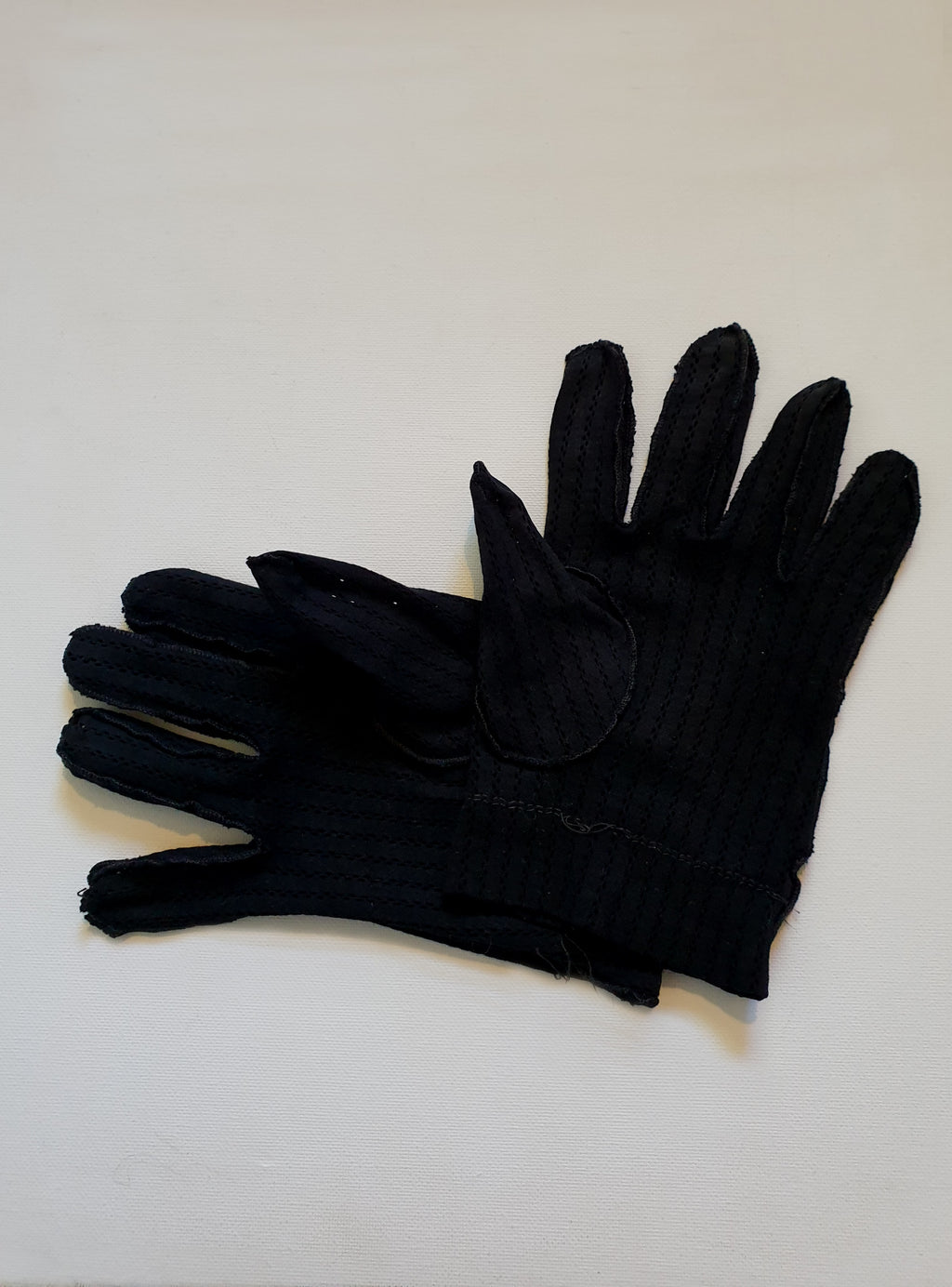 1950s short black vintage gloves - cotton - Large