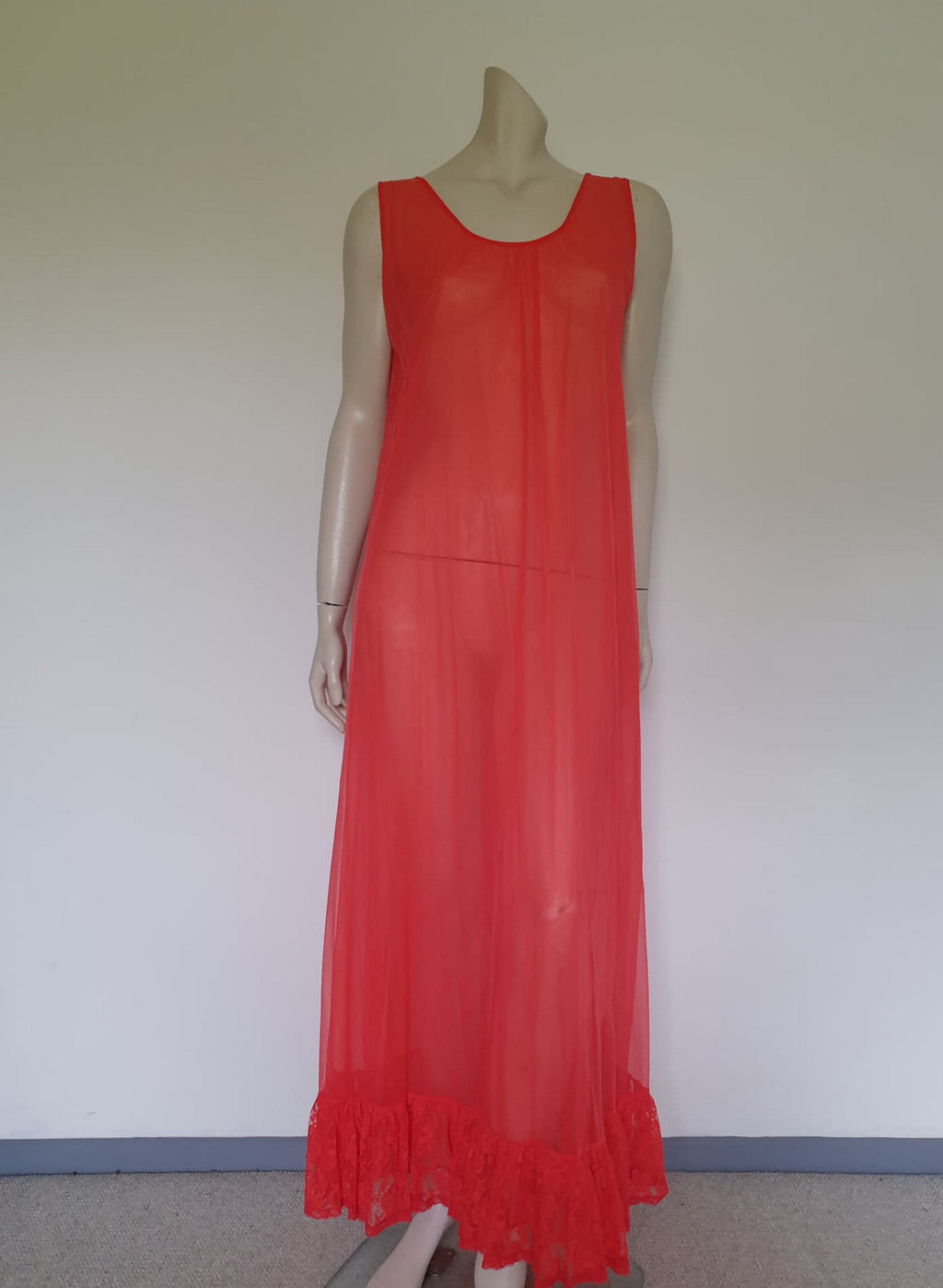 1960s vintage sheer red nightgown and peignoir negligee set Medium
