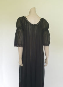 vintage 1960s 1970s sheer long black peignoir or robe with fancy sleeves medium