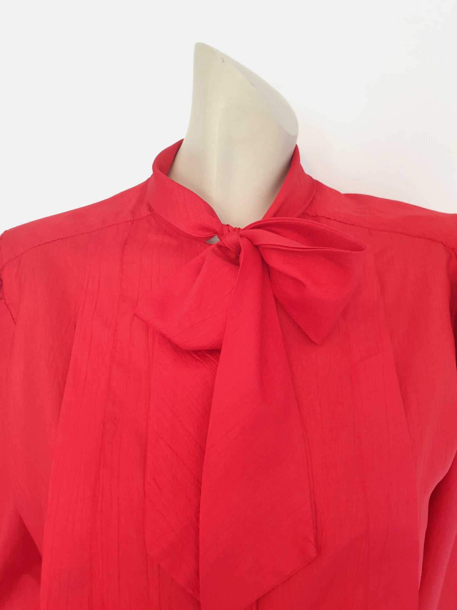 1980s vintage shiny red pussy bow blouse by pelaco large