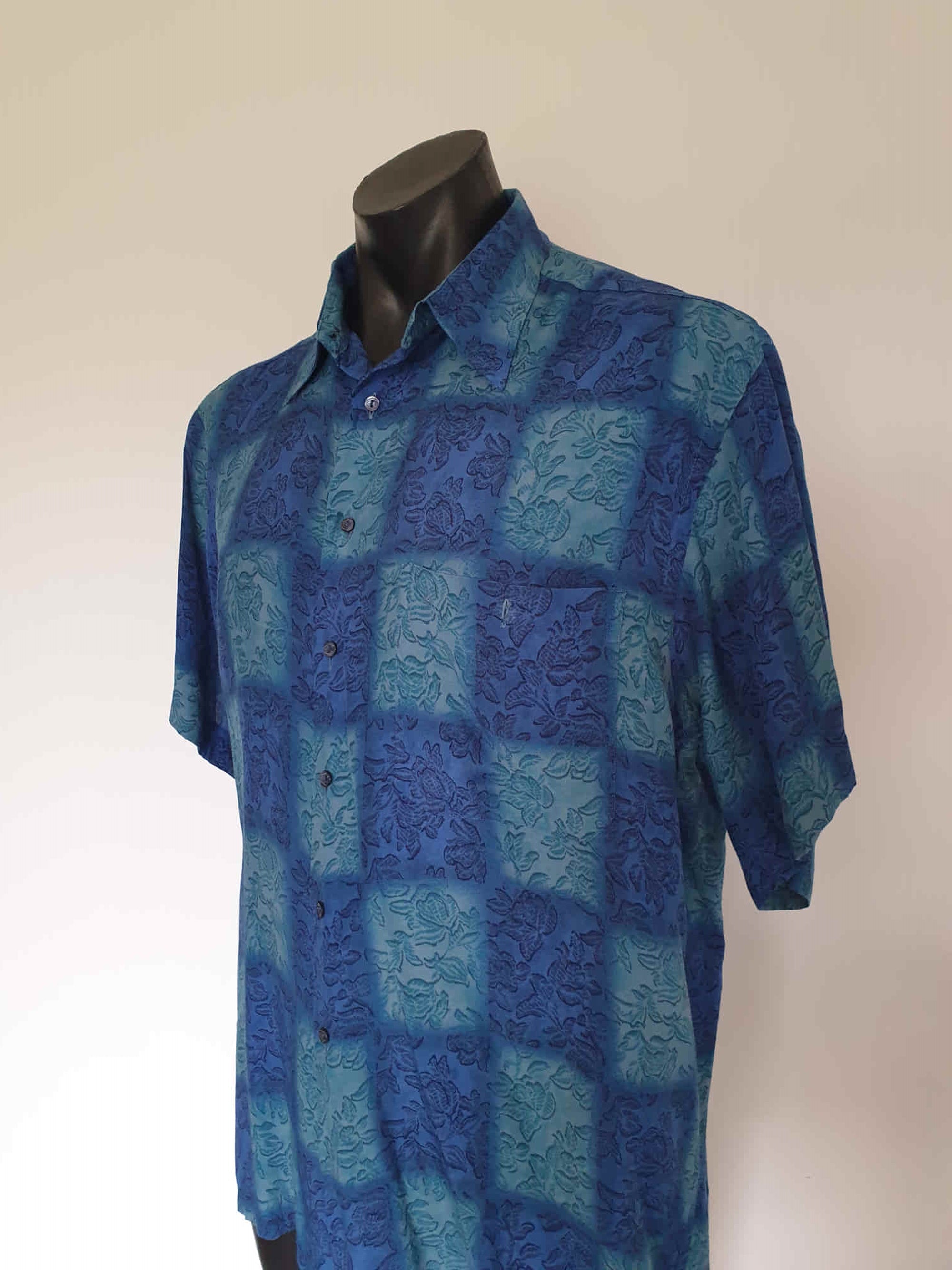 vintage 1980s italian blue rayon shirt by Caserini Large