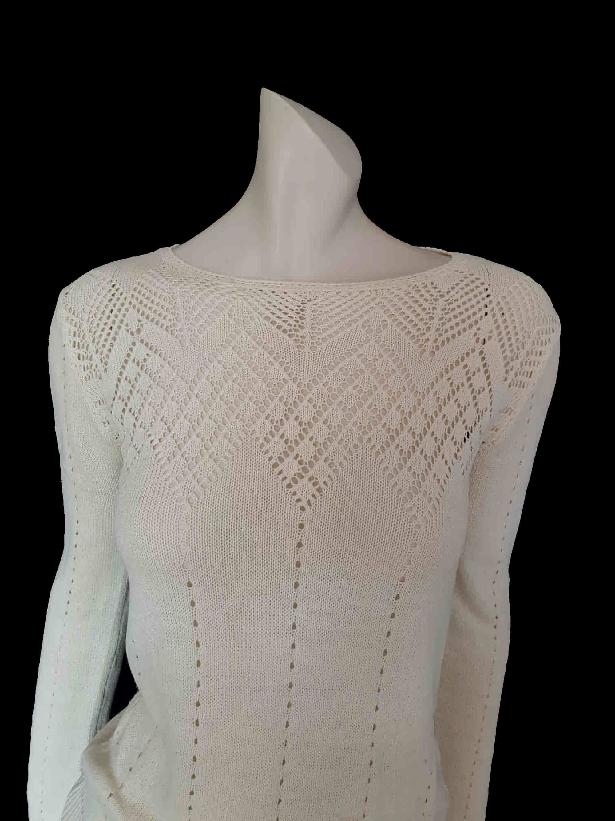 1980s vintage cream lightweight lacy knit jumper pullover small