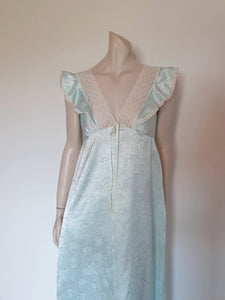 1980s vintage aqua satin nightgown by diamond cut Small