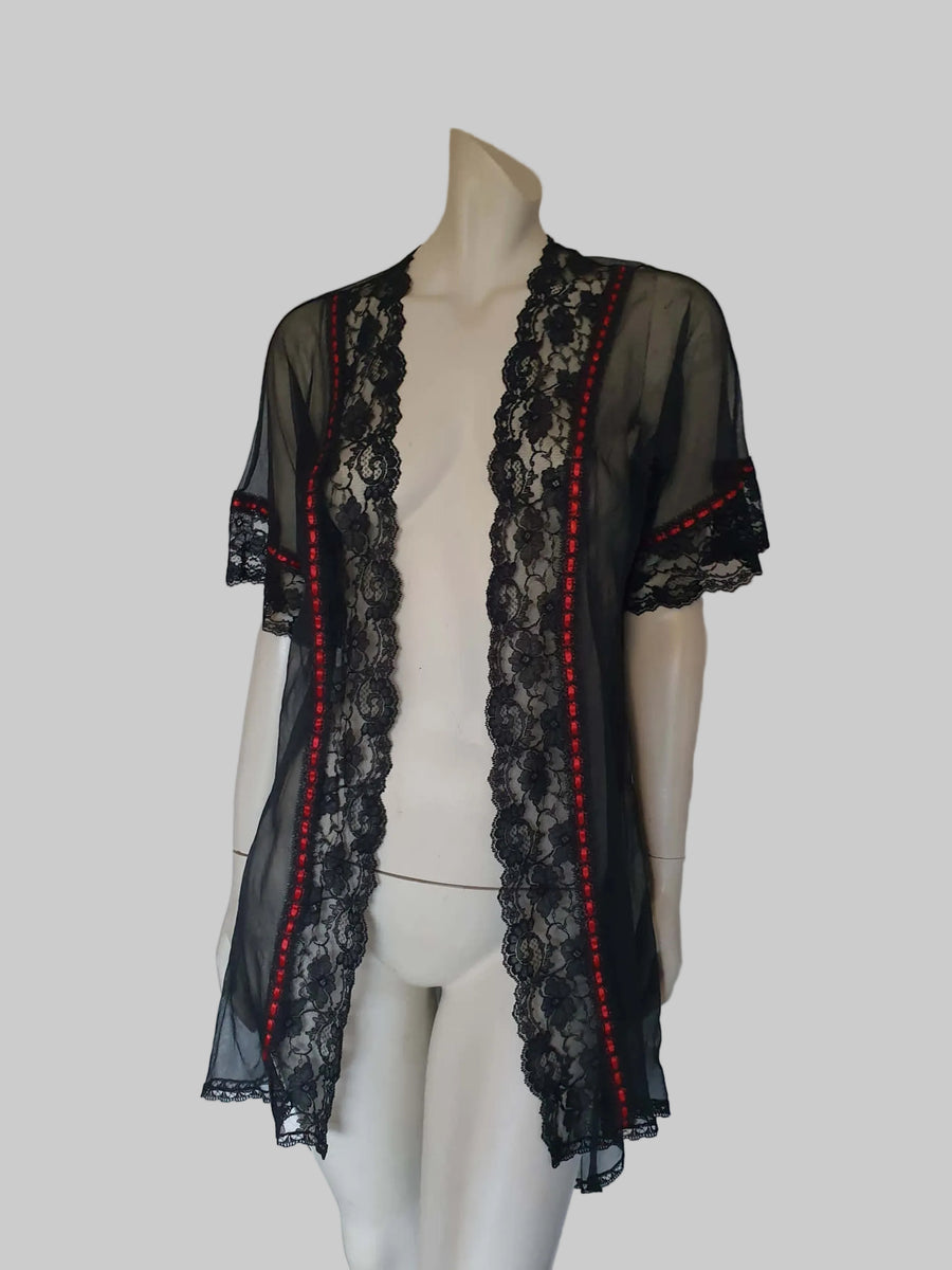 A Red Robe Ribbon Short Black Robe with Red Ribbon by Tosca - M – Louisa Amelia Jane Vintage