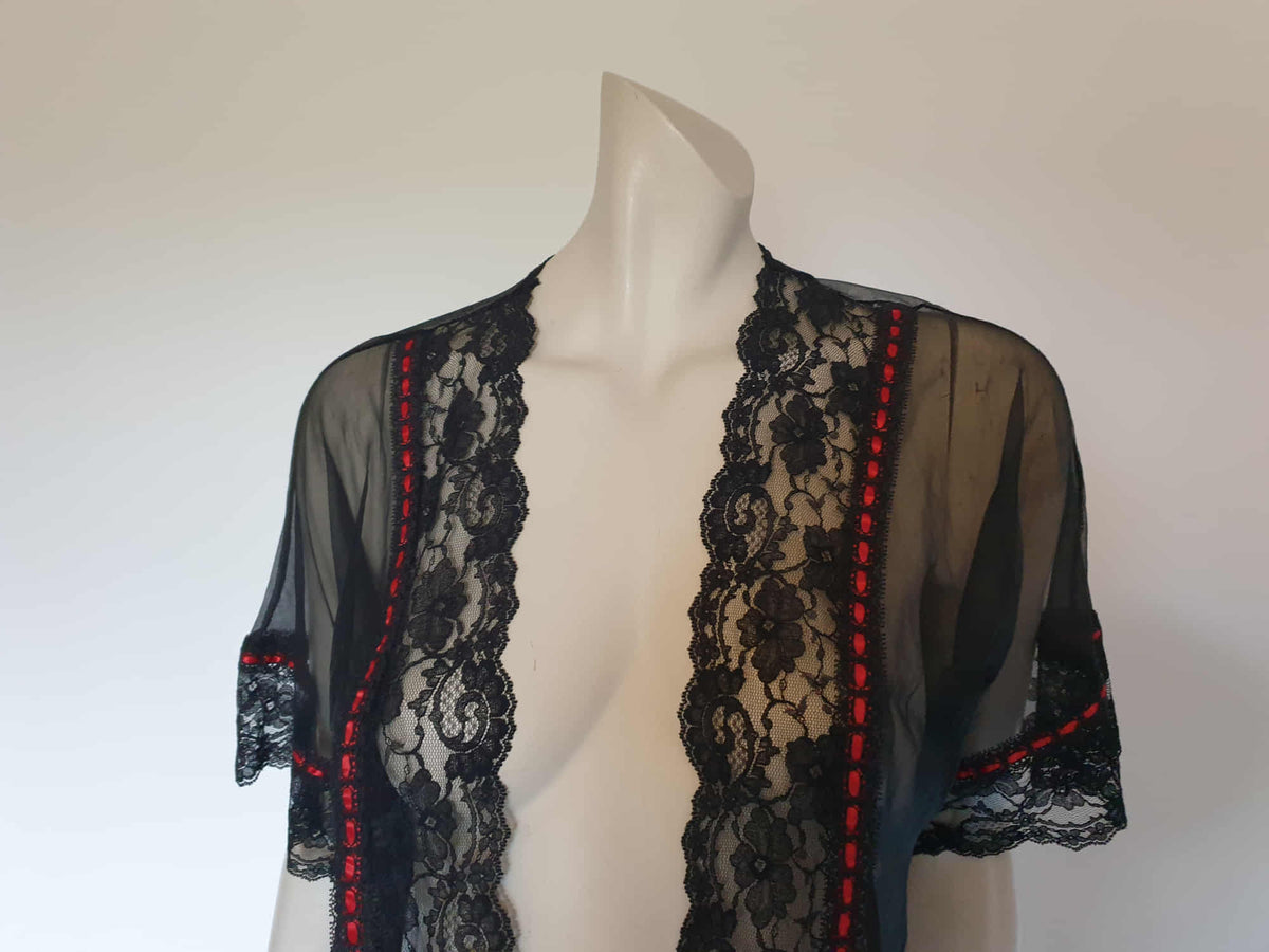 A Red Robe Ribbon Short Black Robe with Red Ribbon by Tosca - M – Louisa Amelia Jane Vintage