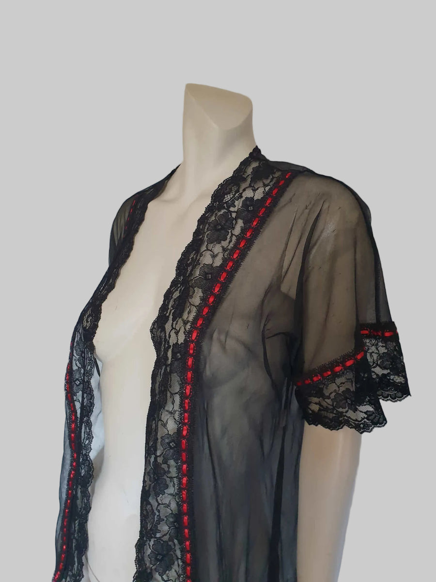 A Red Robe Ribbon Short Black Robe with Red Ribbon by Tosca - M – Louisa Amelia Jane Vintage