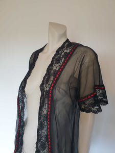 short black lacy robe with red ribbon by tosca