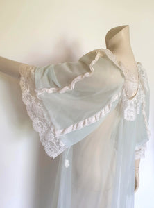 sheer vintage aqua peignoir with lacy puff sleeves by Tosca - XL