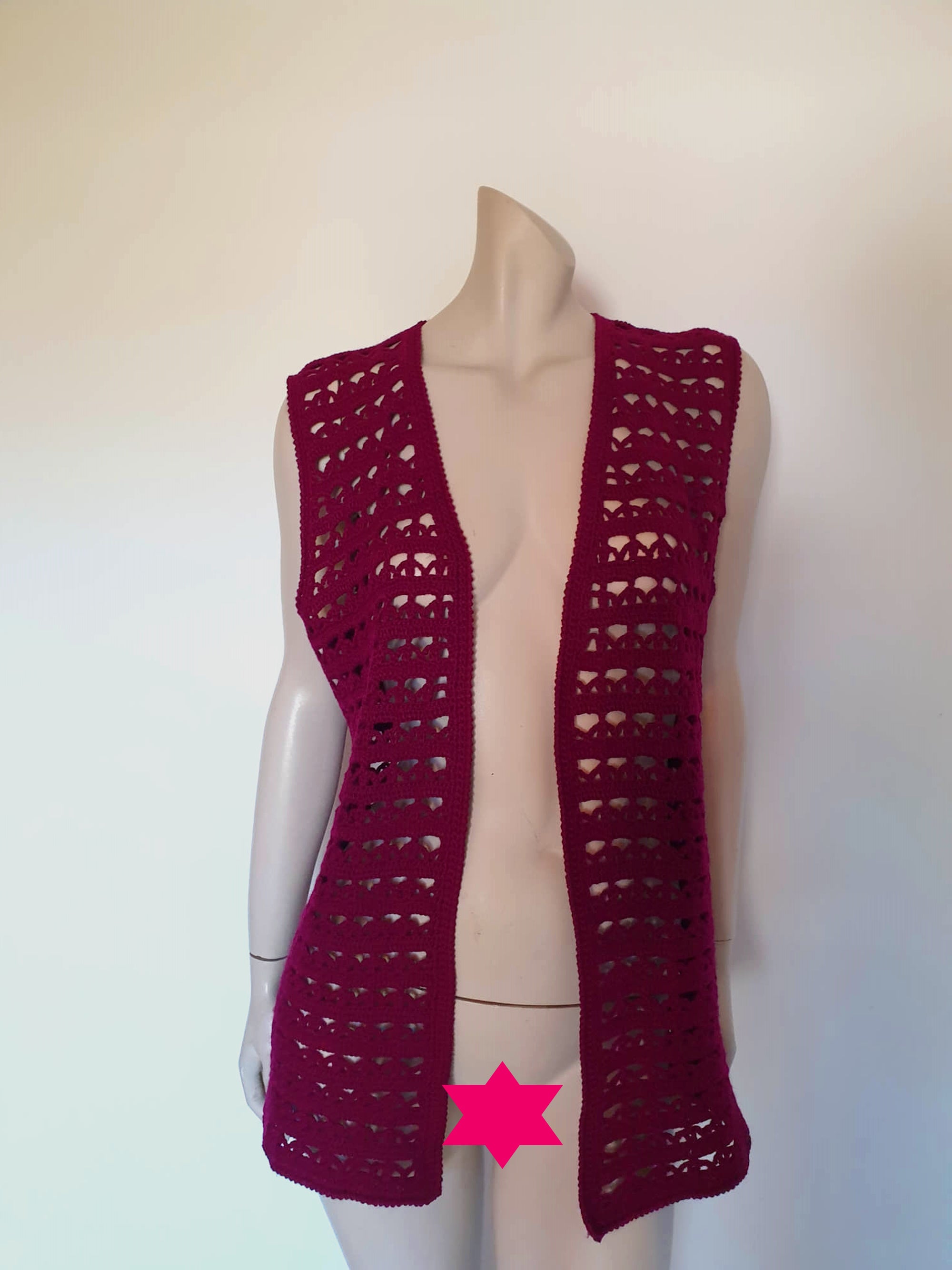 vintage 1970s purple hand crocheted long vest large