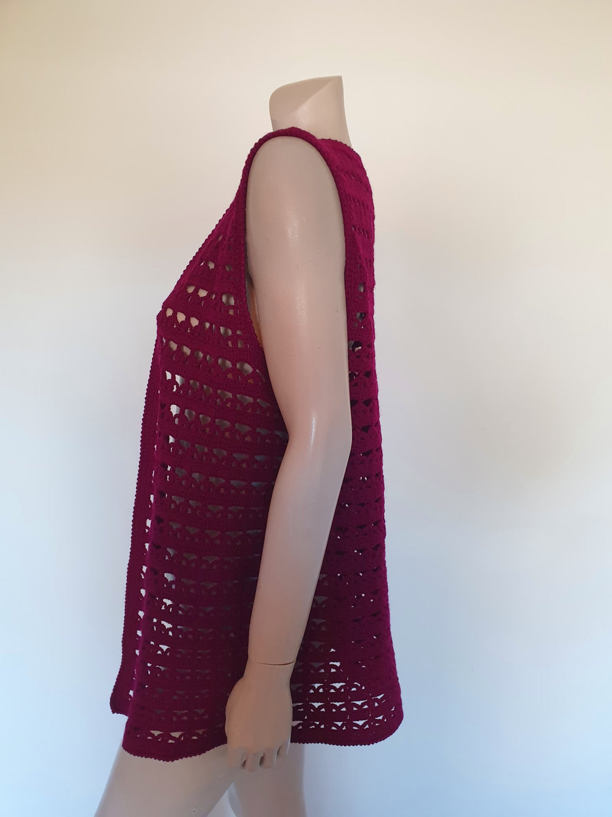 vintage 1970s purple hand crocheted long vest large