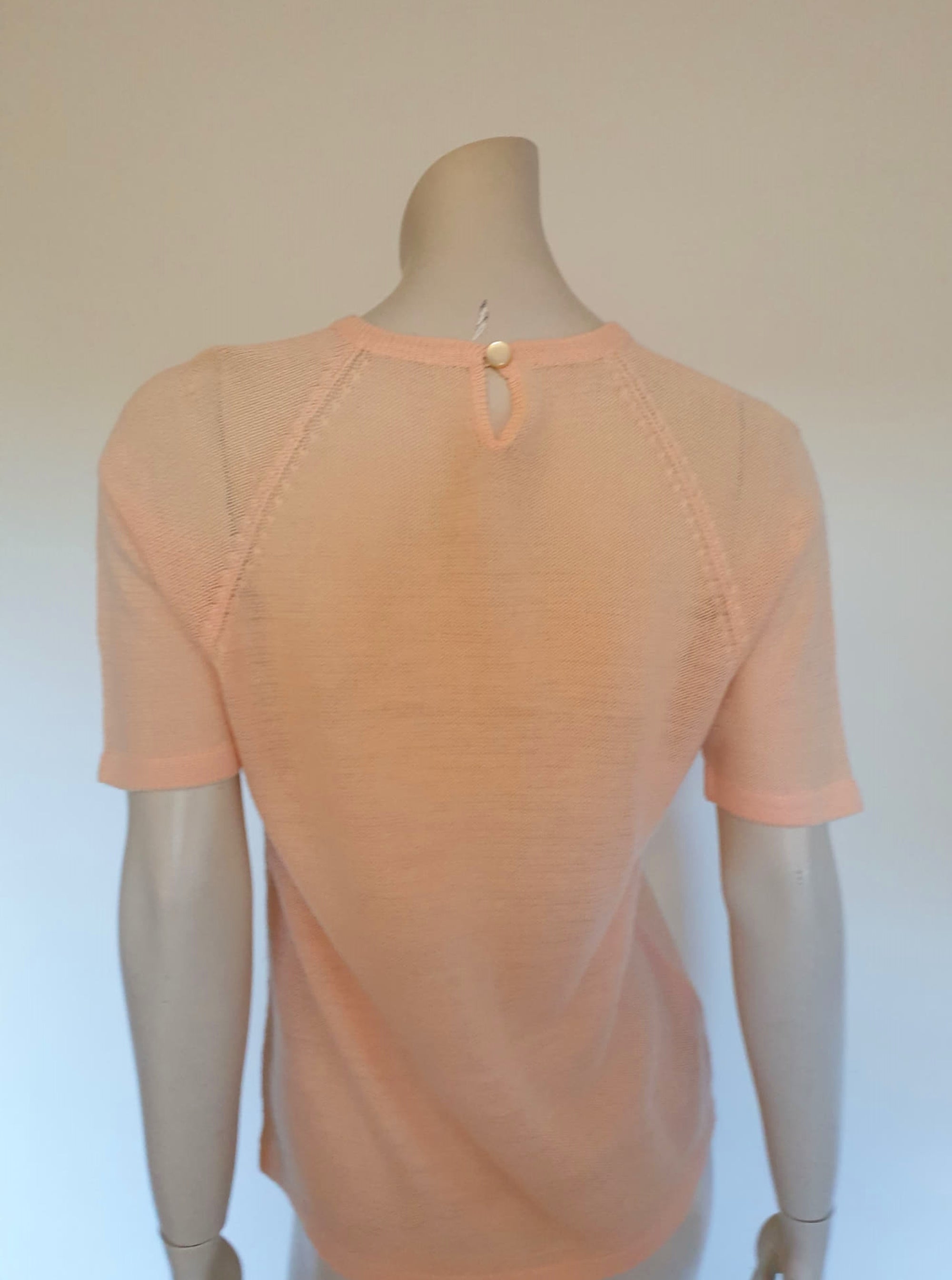 1960s vintage pink lacy knit top short sleeves medium