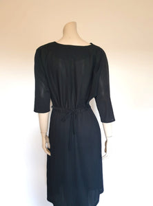 1970s black pleated dress with cowl neck and batwing sleeves by Zora medium