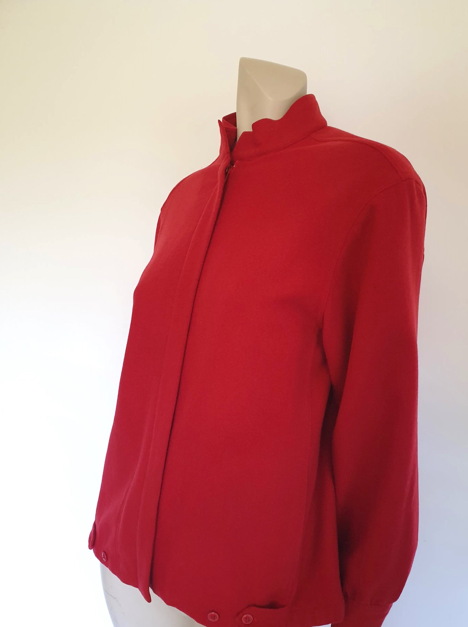 1970s vintage red wool jacket zip front medium