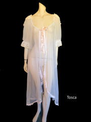 Sheer White Peignoir With Lace and Pink Ribbon by Tosca - M