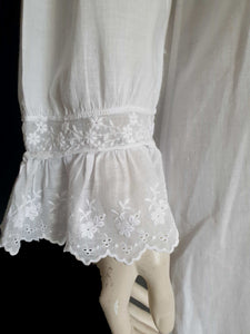 Antique edwardian nightgown white cotton with eyelet trim broderie anglaise medium