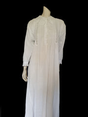 Antique Eyelet Nightgown With Collar - M