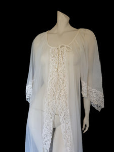vintage sheer white nyon peignoir with shaped bell sleeves Large