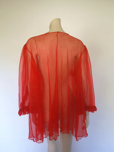 vintage sheer red mini or babydoll robe with full sleeves